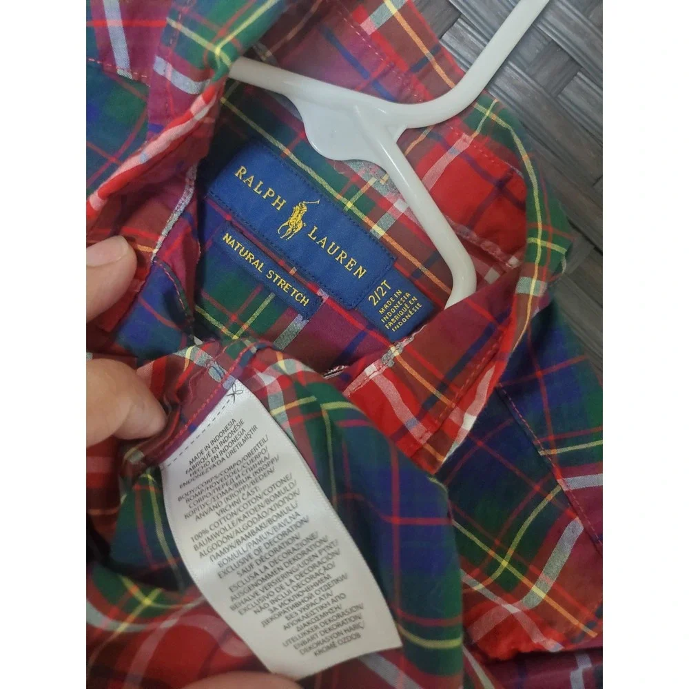 Polo Ralph Lauren Toddler Boy Plaid Button Down Shirt 2T Red Green Holiday Xmas